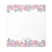 ピンクとブルーの水彩花縁ど ノートパッド (正面)