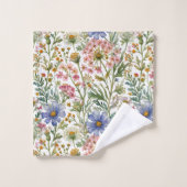 ピンクとブルーの水彩花 バスタオルセット (ウォッシュタオル)