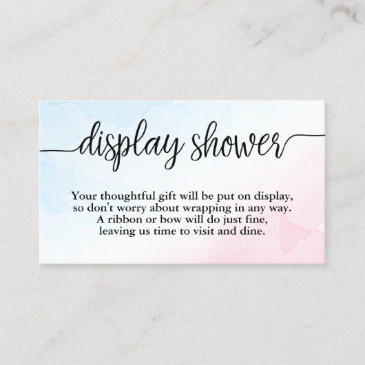 ピンクとブルーの水彩表示シャワー挿入カード 名刺 (正面)