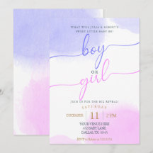 ピンクとブルーの水彩 ゴールドスクリプト 性別発表