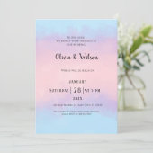 ピンクとブルーの水彩 ミニマルな結婚式の招待状 招待状 (スタンド正面)