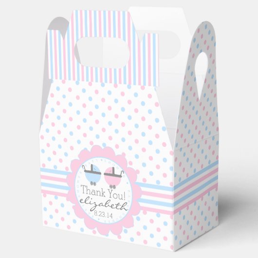 ピンクとブルーの水玉模様赤ちゃんシャワー フェイバーボックス (オープン)