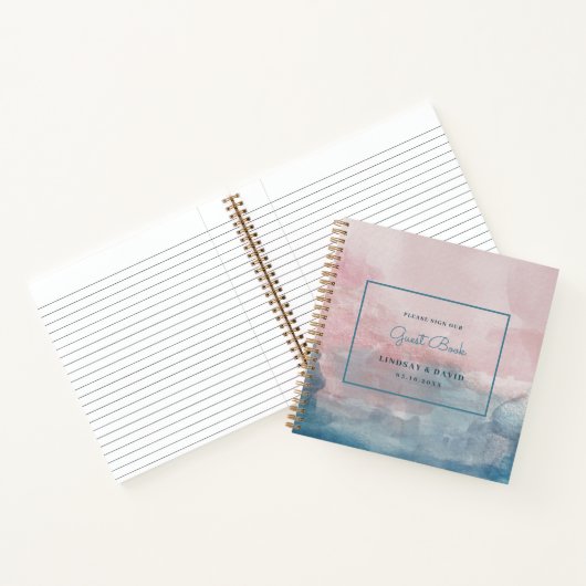ピンクとブルーの水結婚色のゲストブック ノートブック (内部)