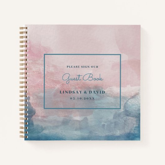 ピンクとブルーの水結婚色のゲストブック ノートブック (正面)