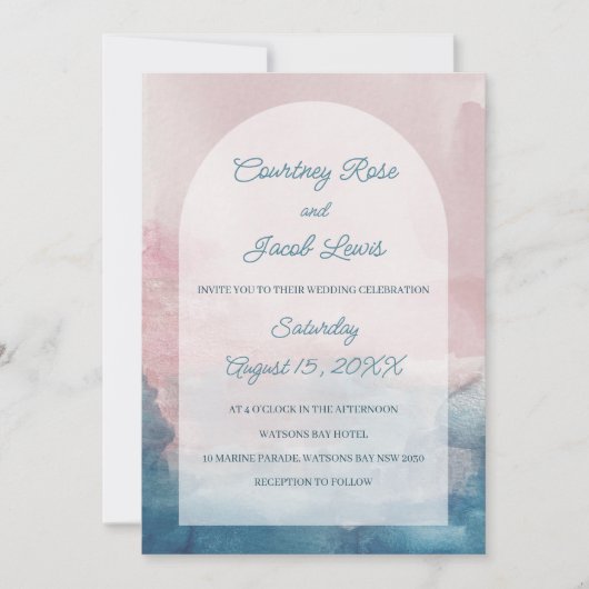 ピンクとブルーの水色のアーチ 招待状 (正面)