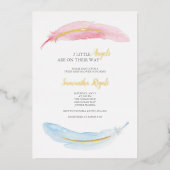 ピンクとブルーの水色のベビーシャワー 箔招待状 (正面)