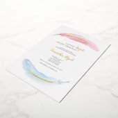 ピンクとブルーの水色のベビーシャワー 箔招待状 (回転した状態)