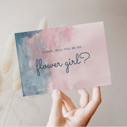 ピンクとブルーの水色の花ガールカード 招待状