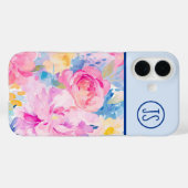 ピンクとブルーの水色の花モノグラムの Case-Mate iPhoneケース (裏面 (横))