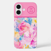 ピンクとブルーの水色の花モノグラムの Case-Mate iPhoneケース (裏面)