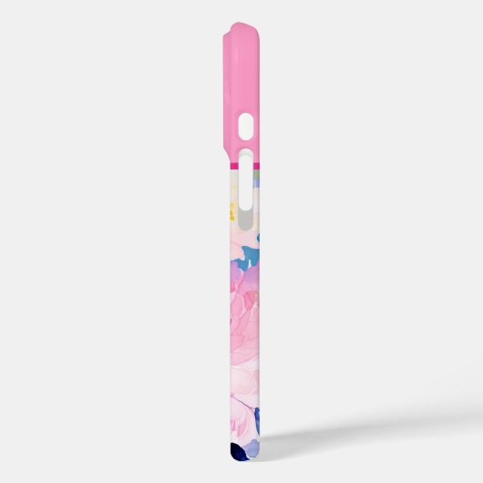 ピンクとブルーの水色の花モノグラムの Case-Mate iPhoneケース (裏面 / 左)