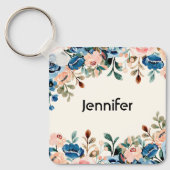 ピンクとブルーの水色の花 キーホルダー (正面)
