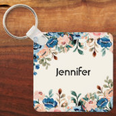 ピンクとブルーの水色の花 キーホルダー (正面)