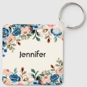 ピンクとブルーの水色の花 キーホルダー (裏面)
