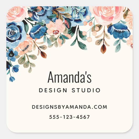 ピンクとブルーの水色の花 スクエアシール (正面)