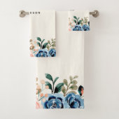 ピンクとブルーの水色の花 バスタオルセット (インサイチュ)