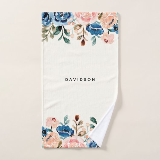 ピンクとブルーの水色の花 バスタオルセット (ハンドタオル)