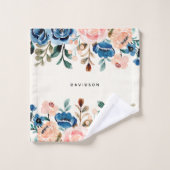 ピンクとブルーの水色の花 バスタオルセット (ウォッシュタオル)