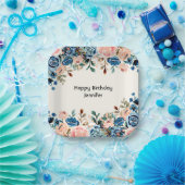 ピンクとブルーの水色の花 ペーパープレート (パーティー)