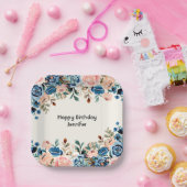 ピンクとブルーの水色の花 ペーパープレート (パーティー)