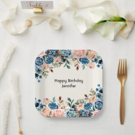 ピンクとブルーの水色の花 ペーパープレート