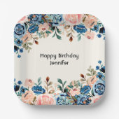 ピンクとブルーの水色の花 ペーパープレート (正面)