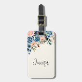 ピンクとブルーの水色の花 ラゲッジタグ (正面縦)
