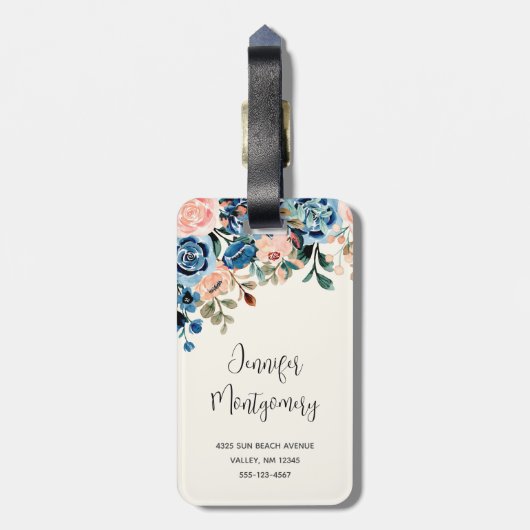 ピンクとブルーの水色の花 ラゲッジタグ (裏面縦)