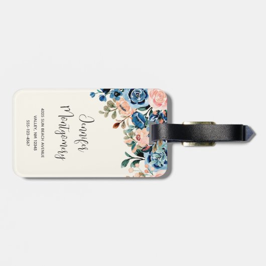 ピンクとブルーの水色の花 ラゲッジタグ (裏面横)