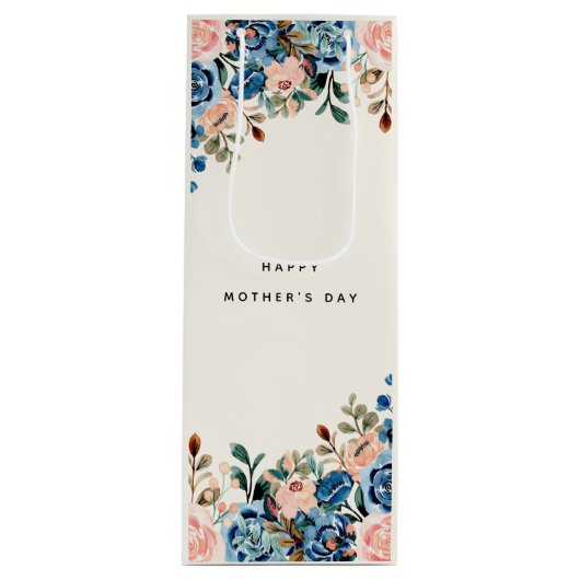 ピンクとブルーの水色の花 ワインギフトバッグ (正面)