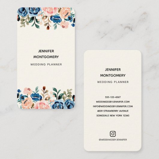 ピンクとブルーの水色の花 名刺 (正面/裏面)
