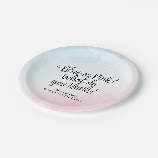 ピンクとブルーの水色ジェンダーが赤ちゃんのシャワーを明らかにする ペーパープレート (アングル)