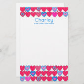 ピンクとブルーの水色ハート パーソナライズされた 便箋 (正面/裏面)