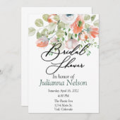 ピンクとブルーの水色フローラブライダルシャワー 招待状 (正面/裏面)