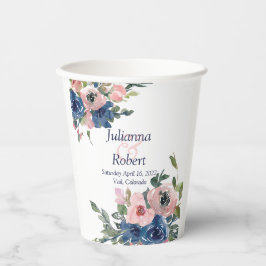 ピンクとブルーの水色フローラ結婚の紙銅 紙コップ