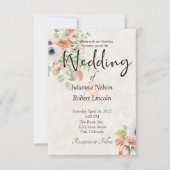 ピンクとブルーの水色フローラ結婚式招待状 招待状 (正面)