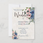 ピンクとブルーの水色フローラ結婚式招待状 招待状 (正面)