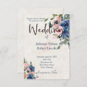 ピンクとブルーの水色フローラ結婚式招待状 招待状 (正面/裏面)