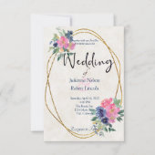 ピンクとブルーの水色フローラ結婚式招待状 招待状 (正面)