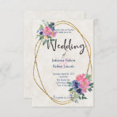 ピンクとブルーの水色フローラ結婚式招待状 招待状 (正面/裏面)