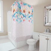 ピンクとブルーの水色フローラ シャワーカーテン (インサイチュ)