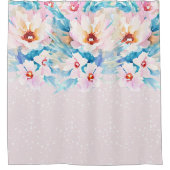 ピンクとブルーの水色フローラ シャワーカーテン (正面)