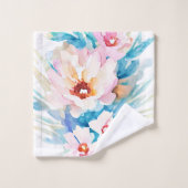 ピンクとブルーの水色フローラ バスタオルセット (ウォッシュタオル)