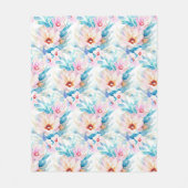 ピンクとブルーの水色フローラ フリースブランケット (正面)