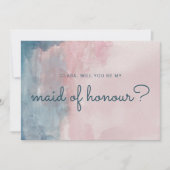 ピンクとブルーの水色メイド・オブ・オーナー(花嫁付き添い人)カード 招待状 (正面)