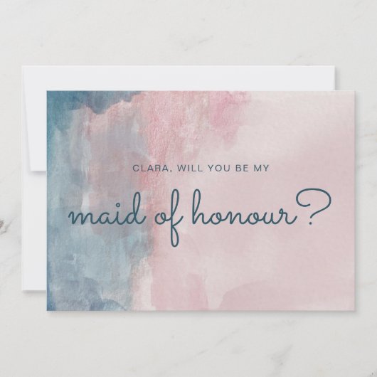 ピンクとブルーの水色メイド・オブ・オーナー(花嫁付き添い人)カード 招待状 (正面)