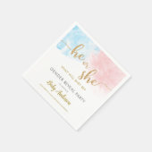 ピンクとブルーの水色金ゴールドグリッター性別リビール スタンダードカクテルナプキン (角)