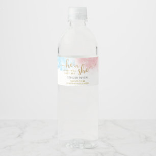 ピンクとブルーの水色金ゴールドグリッター性別リビール ペットボトルラベル