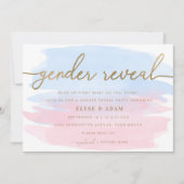 ピンクとブルーの水色金ゴールド性別リビール招待状 招待状 (正面)
