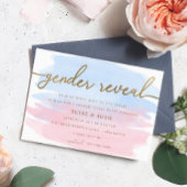 ピンクとブルーの水色金ゴールド性別リビール招待状 招待状